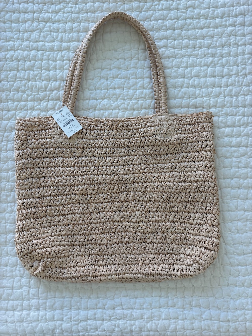 J. Crew Factory Neutral Raffia Tote with Braided Handles